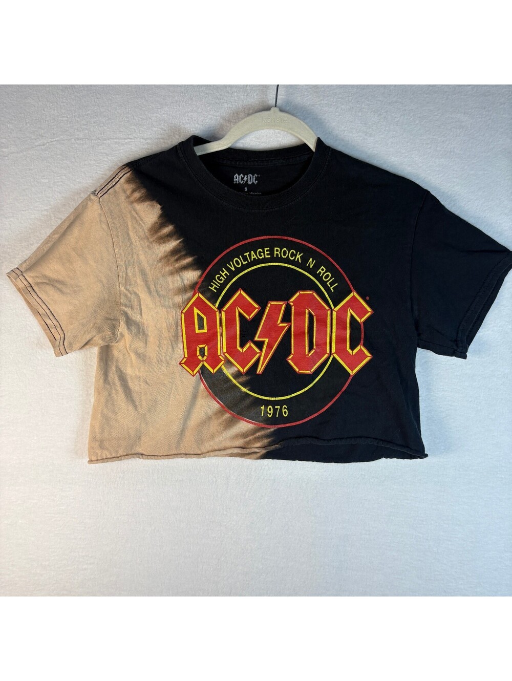 AC/DC High Voltage Split Dye Bleached Crop Top Band T-Shirt Womens Small
